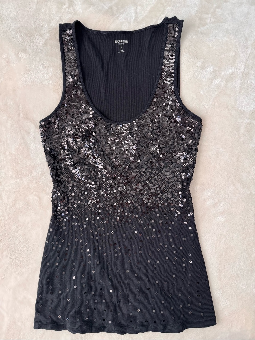 Express Black Sequin Tank Top - Scoop Neck